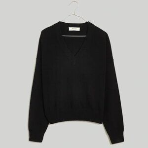 Madewell Classic Black V-Neck Wool Yak Hair Blend Sweater Size S chic 90 preppy